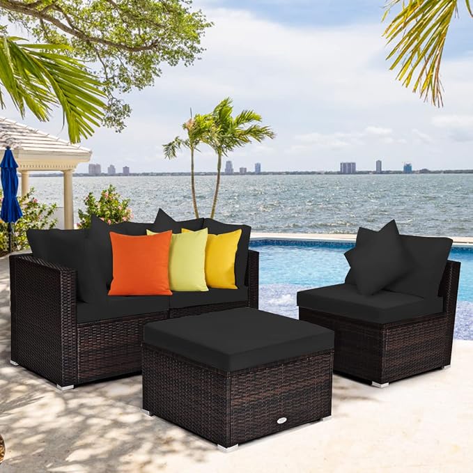 Tangkula 4 PCS Patio Rattan Sofa Set, Outdoor Wicker Sectional Furniture Set - Image 4