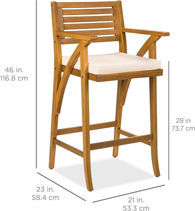 Best Choice Products Set of 2 Outdoor Acacia Wood Bar Stools Bar Chairs - Image 3