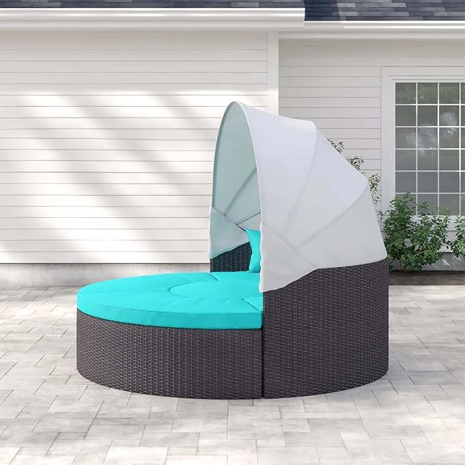 Modway Convene Wicker Rattan Outdoor Patio Retractable Canopy Round Poolside - Image 6