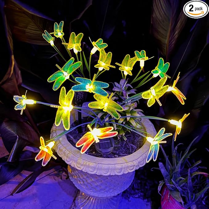 Anordsem Solar Garden Lights Outdoor: 8 Removable Optical Fiber Dragonflies 2 by Anordsem