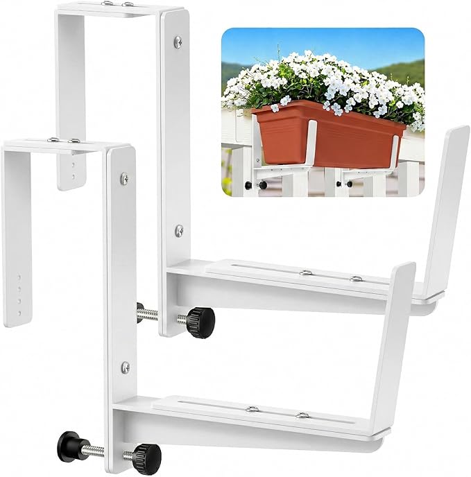 Window Box Brackets, Adjustable Planter Box Brackets, Heavy Duty Iron Flower by VOXOR