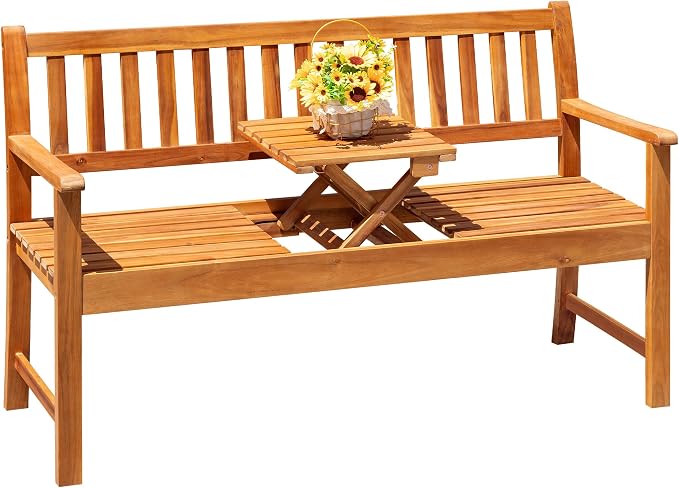 Devoko Outdoor Bench, 2-Person Garden Bench, Patio Wood Bench Outdoor Loveseat by DEVOKO