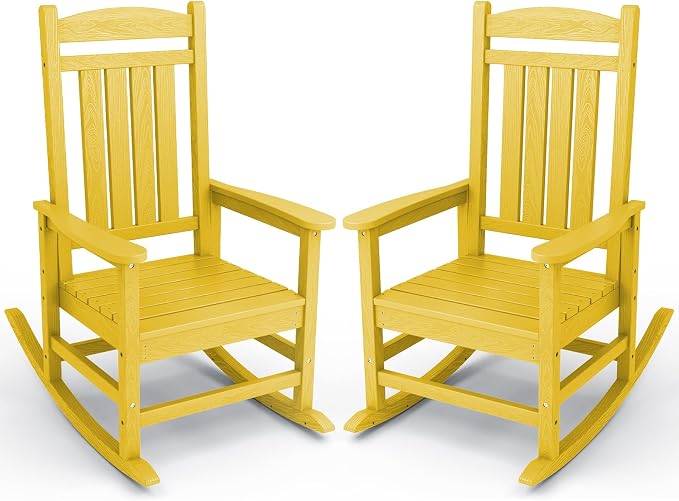 KINGYES Outdoor Rocking Chair Set of 2, High Density Polyethylene Patio Rocking by KINGYES