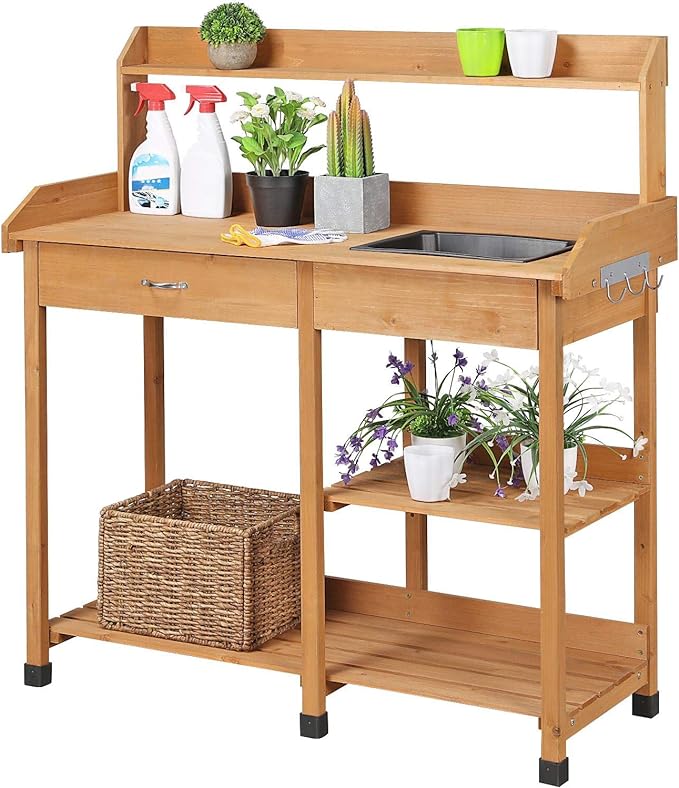Yaheetech Potting Bench Outdoor Garden Work Bench Station Planting Solid Wood by Yaheetech