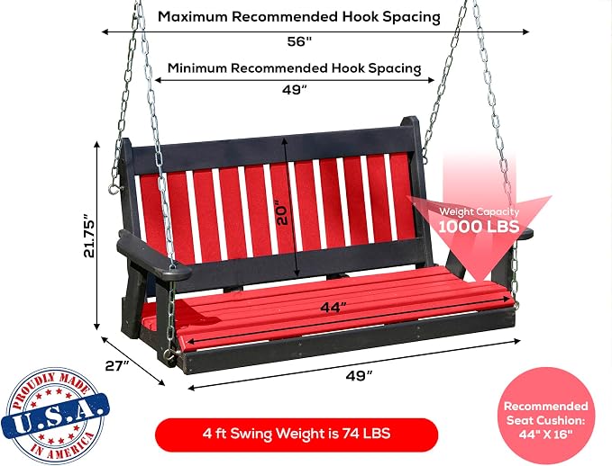 Poly Lumber Wood 4FT Mission Porch Swing Amish Craftsmandship Made in USA HDPE - Image 2
