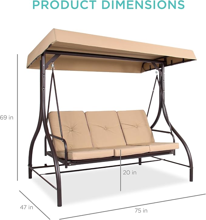 Best Choice Products 3-Seat Outdoor Large Converting Canopy Swing Glider - Image 7