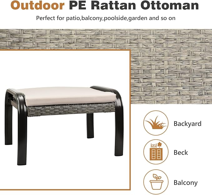 Outdoor Ottoman Patio Footstools PE Rattan Aluminum Footrest Indoor Outdoor All - Image 5