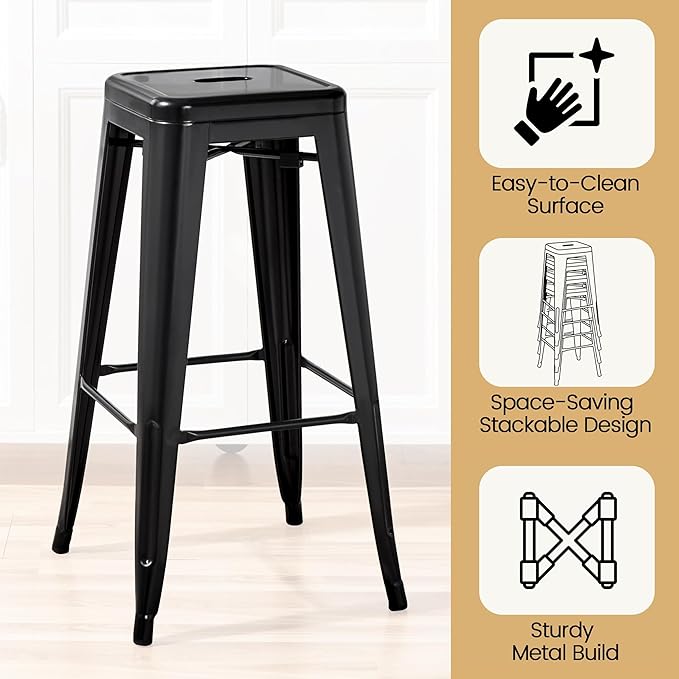 Yaheetech 30 Inch Metal Bar Stools Set of 4, Bar Height Backless Bartools - Image 5