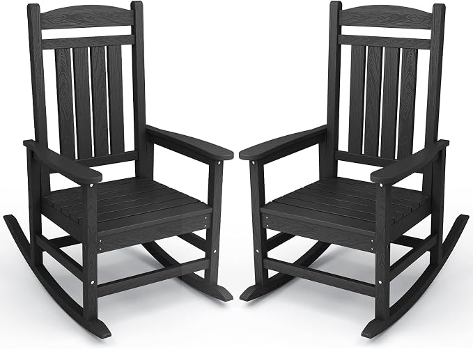 KINGYES Outdoor Rocking Chair Set of 2, High Density Polyethylene Patio Rocking by KINGYES