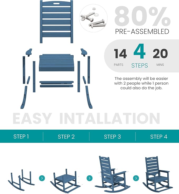 SERWALL Outdoor Rocking Chair Set of 2, Oversized Rocking Chair - Image 8