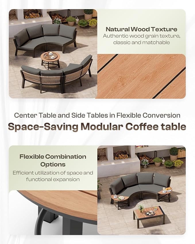 Outdoor Patio Sectional Modular Sofa, Aluminum 1 Piece Curved Patio Couch - Image 6