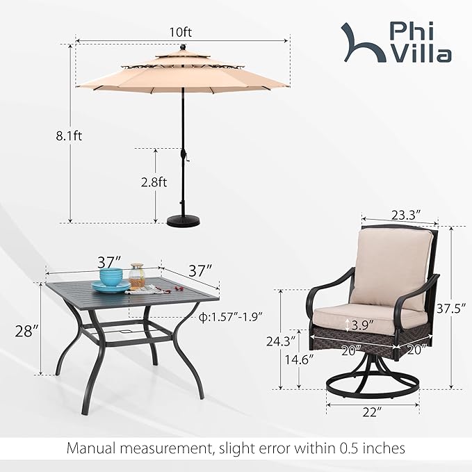 PHI VILLA 6-Piece Outdoor Dining Sets, All-Weather Patio Table and Chairs Set - Image 6