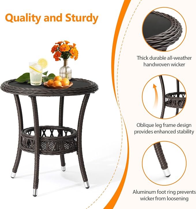 VINGLI Outdoor Wicker Side Table, Patio Side Tables - Image 5