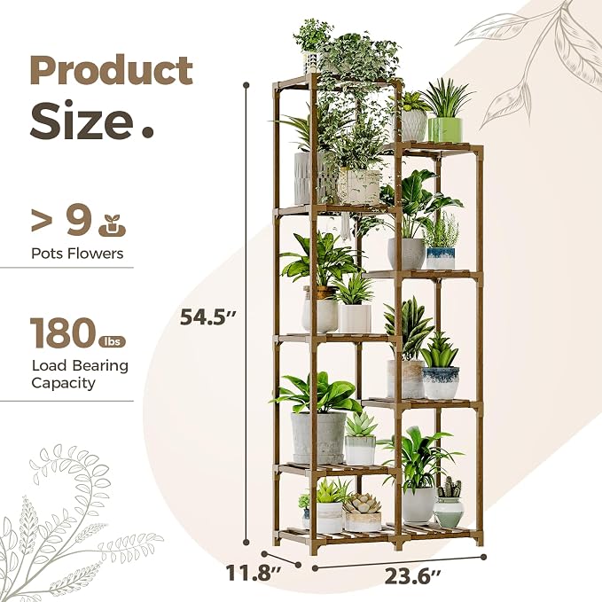 Bamworld Plant Stand Indoor Tall Plant Shelf Outdoor Corner Plants Table Wood - Image 5