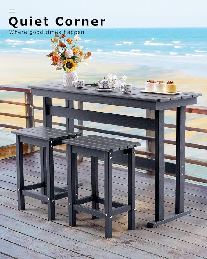 3 Piece HDPE Outdoor Bar Height Table and Chairs Set of 2 Includes High Top - Image 7