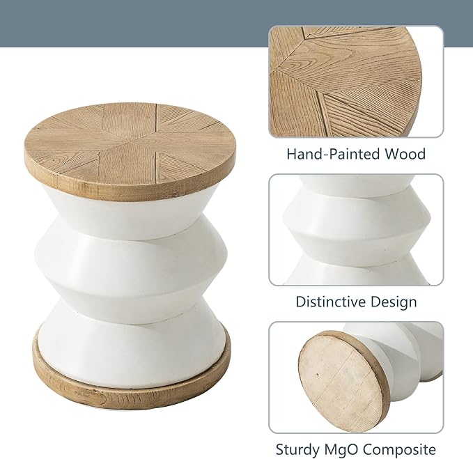 COSIEST White Outdoor Side Table, Round MgO Concrete End Patio Side Table - Image 4