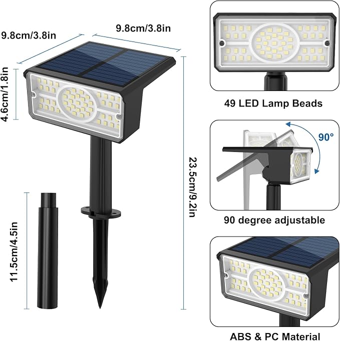 T-SUN Solar Spot Lights Outdoor 4 Pack, 49 LED 2 Lighting Modes, IP65 - Image 6