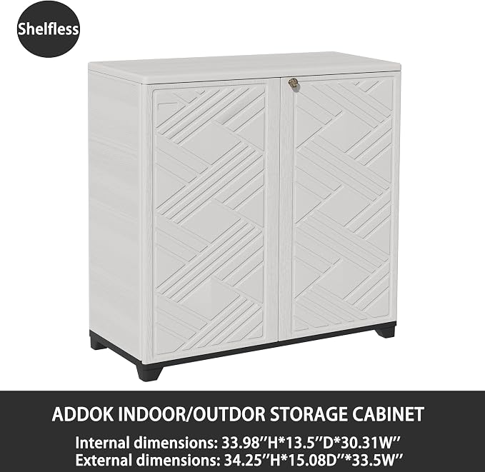 ADDOK Indoor Outdoor Plastic Storage Cabinet 34"x15"x34", Outdoor Storage Shed - Image 5