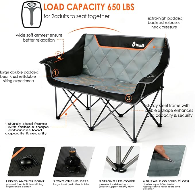 EMERIT Oversized Fully Padded Camping Chair, Heavy Duty 650LB Folding Camping - Image 5