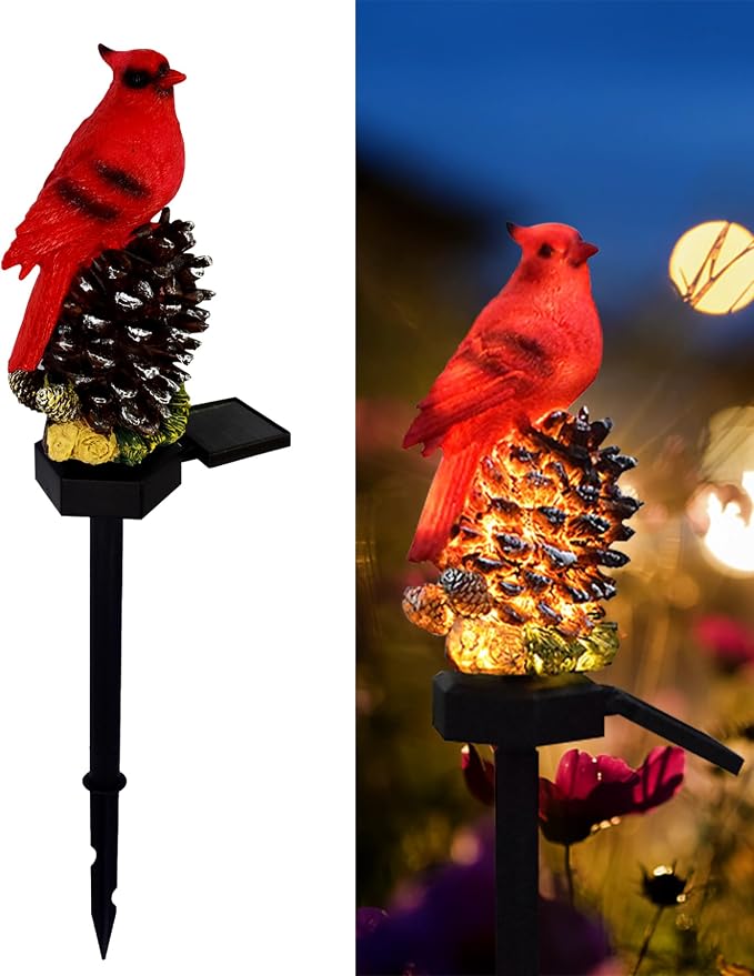 Cardinal Decor Solar Garden Decor Waterproof Red Bird Figurine Solar Stake by LAIAMER
