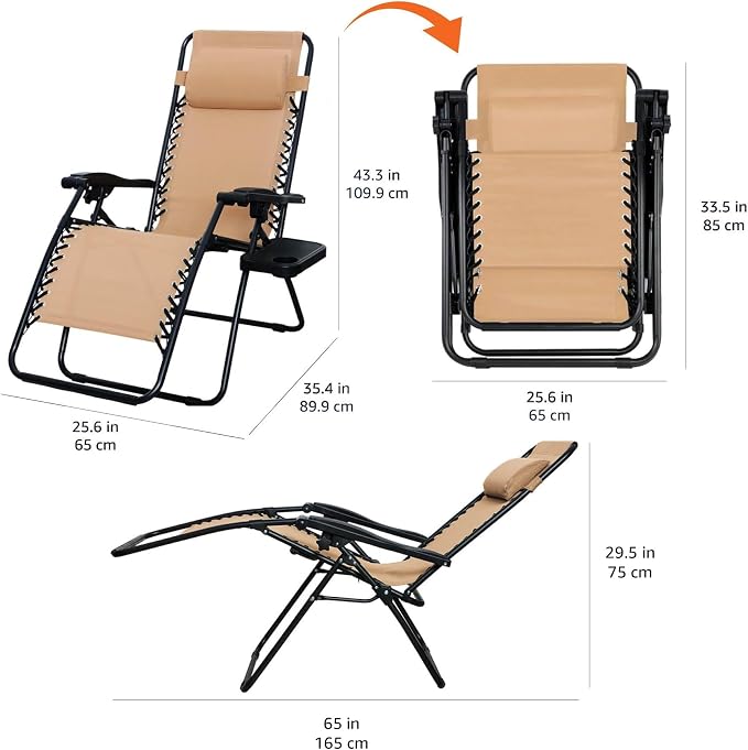 Amazon Basics Outdoor Textilene Adjustable Zero Gravity Folding Reclining - Image 3