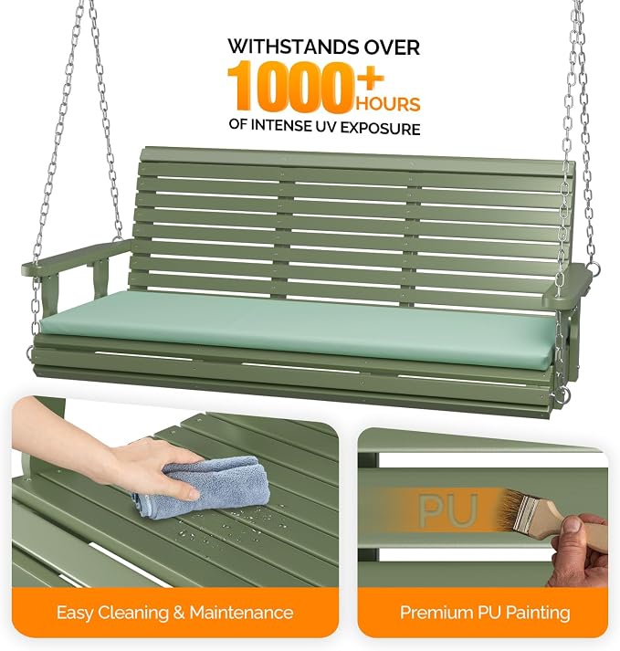 VINGLI Wooden Porch Swing, Heavy Duty 880 LBS Hanging Patio Bench - Image 2