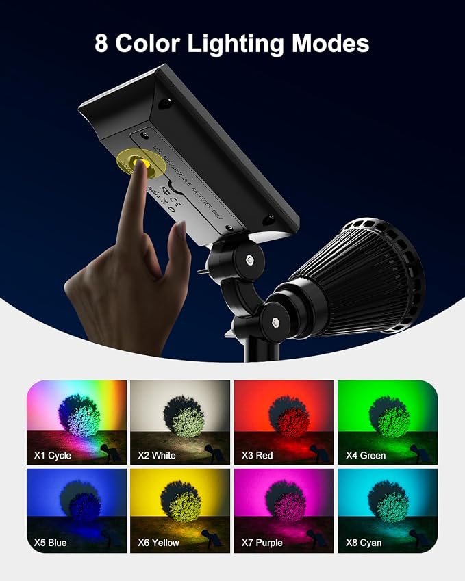 4 Pack Color Changing Solar Spotlights Outdoor Waterproof - Image 4