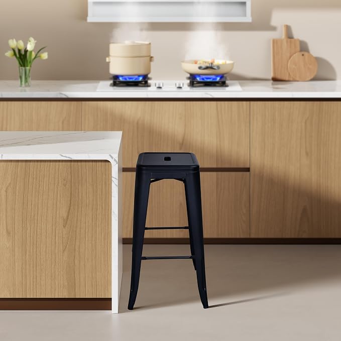 Elevon 30 Inches Metal Bar Stools, High Backless Stools, Indoor Outdoor - Image 2