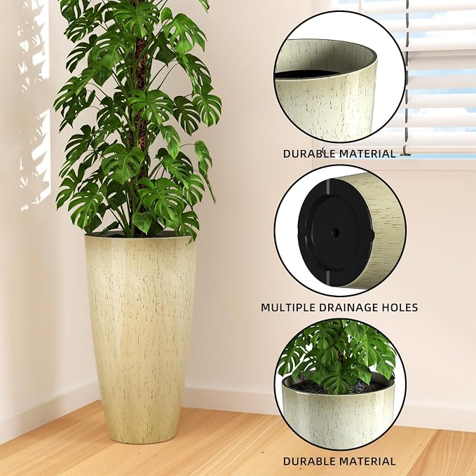 QCQHDU 21 inch Tall Planters for Outdoor & Indoor Plants, 2 Pack Sturdy - Image 8