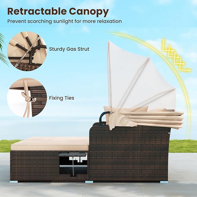 ORALNER Outdoor Daybed, 2-Person Wicker Patio Sofa - Image 5