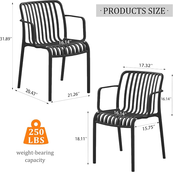 Patio Chairs Set of 4, All-Weather Stackable Outdoor Dining Chairs - Image 2