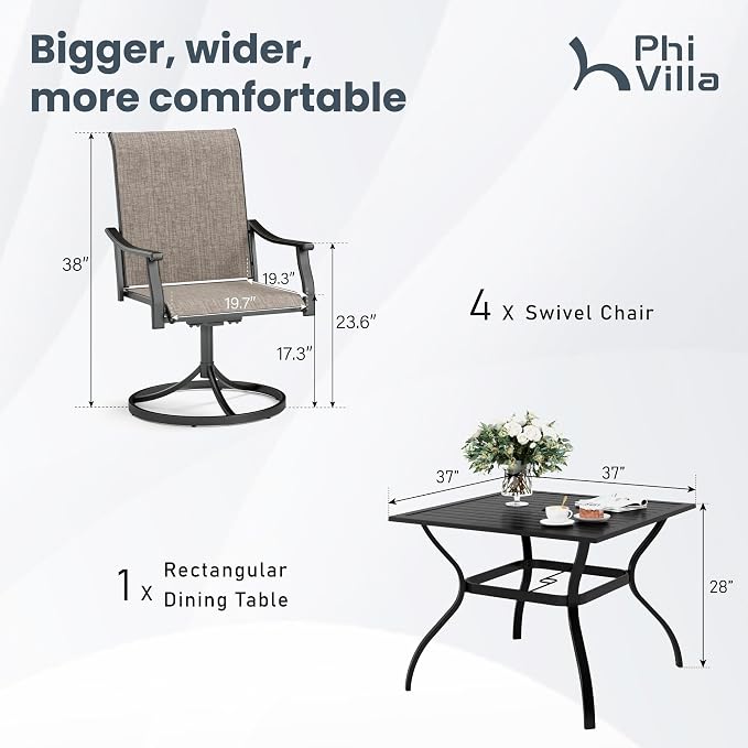 PHI VILLA 5 pcs Patio Dining Set, Outdoor Swivel Dining Chairs 4 and Metal - Image 7
