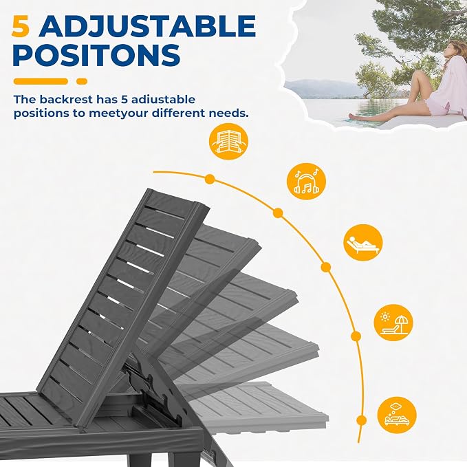 ROJIK Outdoor Chaise Lounge Chair Set of 4, - Image 4