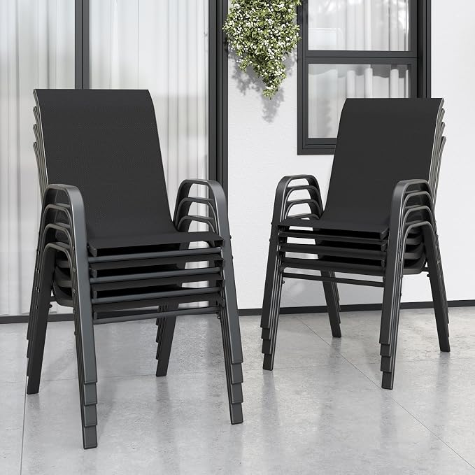 Patio Chairs Set of 8, Stackable Outdoor Dining Chairs by Vimstora