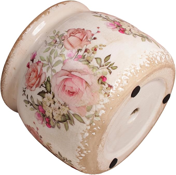 Ceramic Planter for Indoor Plants, 6.29 Inch Rose Pattern Crackle Glaze Flower - Image 7