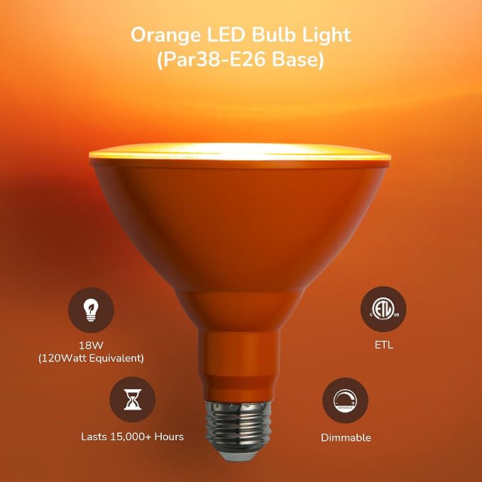 EDISHINE PAR38 Orange LED Flood Light Bulbs Outdoor, Dimmable LED Light Bulb - Image 5