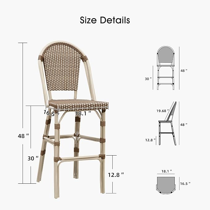 PURPLE LEAF French Bar Stool Set of 2 White Print Finish Patio Bar Stools - Image 6