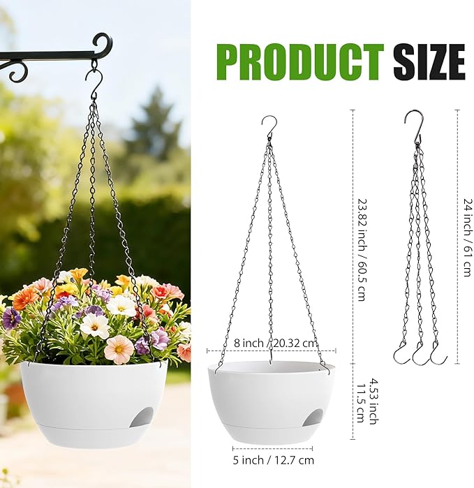 8 Inch Hanging Planters for Indoor Outdoor Plants, 4 Pack White Plastic Self - Image 4