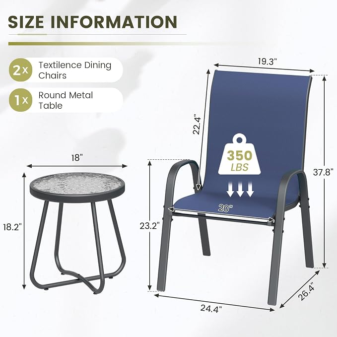 UDPATIO Patio Dining Set of 3, Outdoor Table and Chairs Set - Image 3