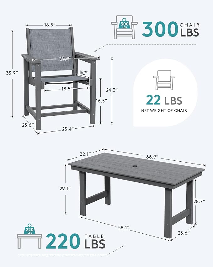 SERWALL Patio Dining Sets for 6, Outdoor HDPE Dining Set - Image 2