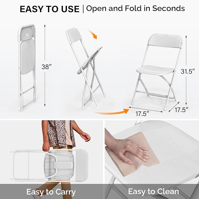 VINGLI 6 Pack White Plastic Folding Chair, Indoor Outdoor Portable Stackable - Image 3