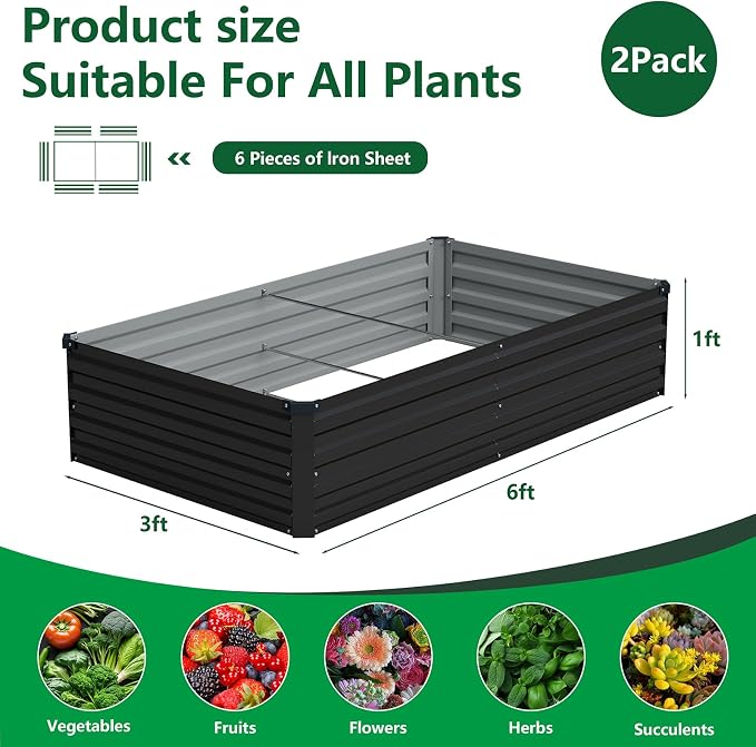 Vengarus 6x3x1FT Galvanized Raised Garden Bed Kit, Outdoor Metal Planter Box - Image 2