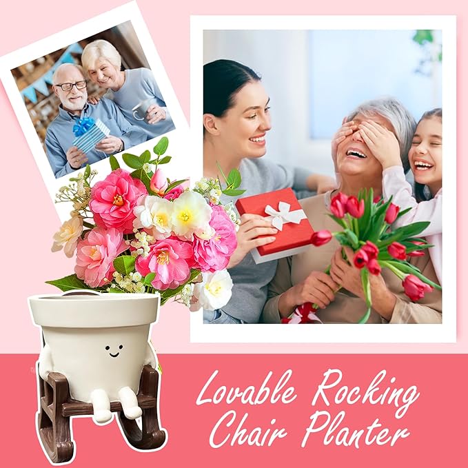 Smiley Face Planter Pot Small, Cute Resin Flower Head Planters - Image 4