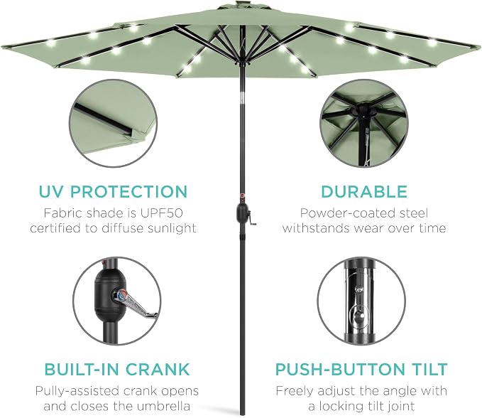 Best Choice Products 10ft Solar Polyester LED Lighted Patio Umbrella w/Tilt - Image 5