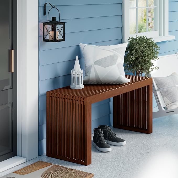 Bamboo Dining Bench Indoor Long Entryway Shoe Rack Bench, Outdoor Modern Wood - Image 3