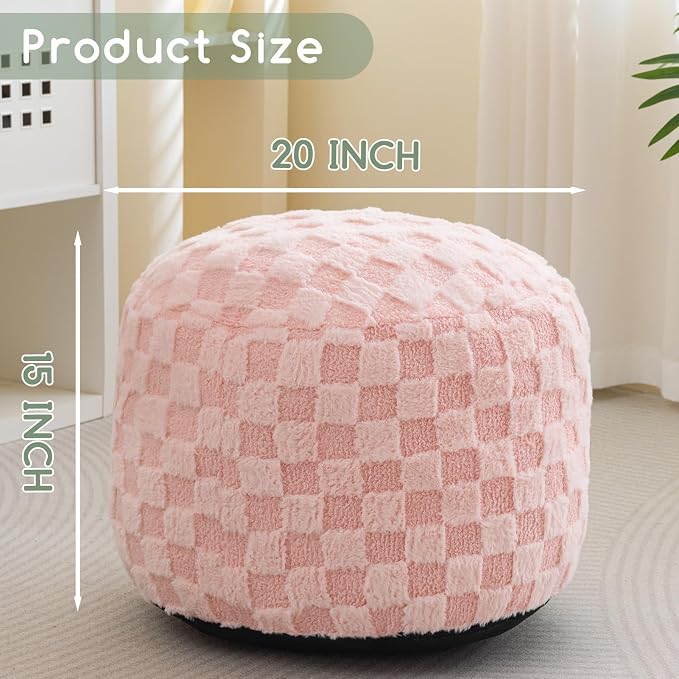 HIGOGOGO Round Stuffed Pouf Ottoman, Plaid Poufs - Image 2