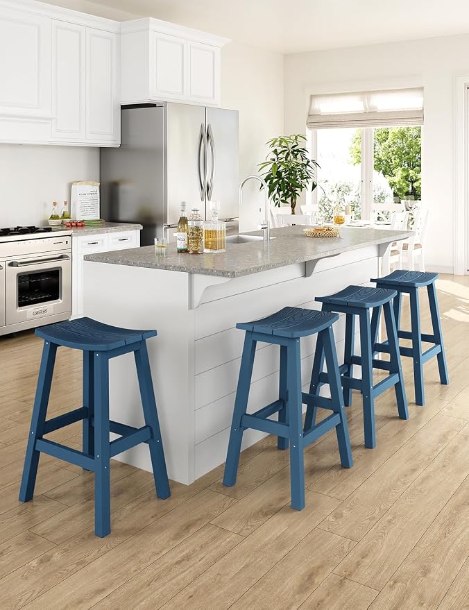 Weatherproof Bar Stools Set of 4, Saddle Seat, Bar Height Stools - Image 2