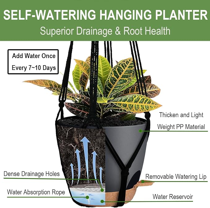 3 Pack Self Watering Hanging Planters Macrame Plant Hangers - Image 2
