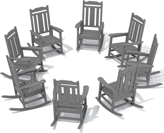 SERWALL Outdoor Rocking Chair Gray Set of 8, All Weather Patio Rocking Chair by SERWALL