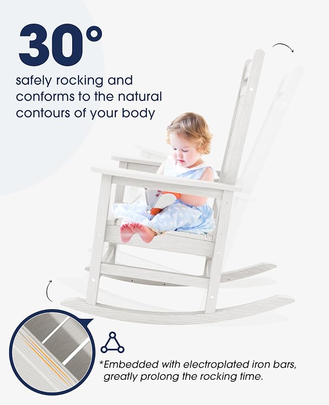 KINGYES Oversized Outdoor Rocking Chair Set of 6, All-Weather Patio Rocking - Image 4